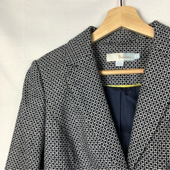 Boden Petite Navy Blue & White Square Printed Two Button Close Blazer Jacket 6P - Picture 3 of 4